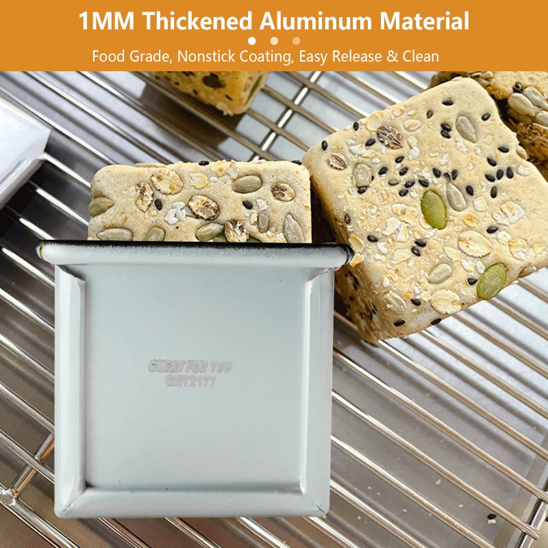 FICJEAD Pullman Loaf Pan with Lid Non-stick Square Smooth Toast Box Aluminized Steel Bread Pan with Lid 2.75x2.75x2.75in(7CM) - Image 3